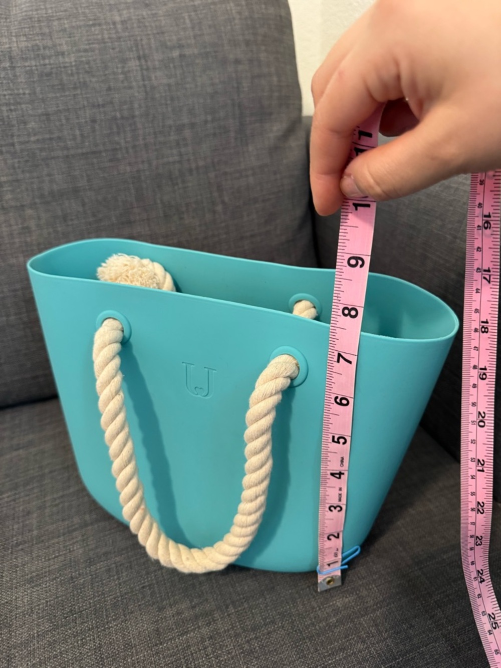 Turquoise Tote with Cream Rope Handles - Picture 10 of 10